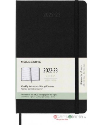 AGENDA SETTIMANALE 13X21 LARGE 18 MESI COPERTINA RIGIDA MOLESKINE PANINI