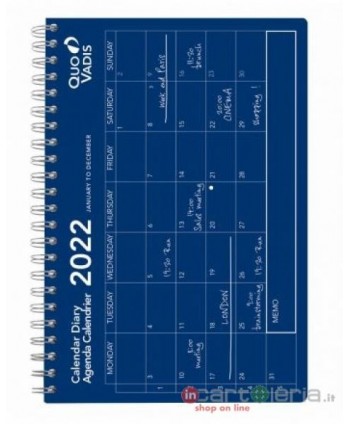 AGENDA CALENDARIO SPIRALE MENSILE 12X18 DIARY OSLO QUO VADIS (Cod. 163001Q)