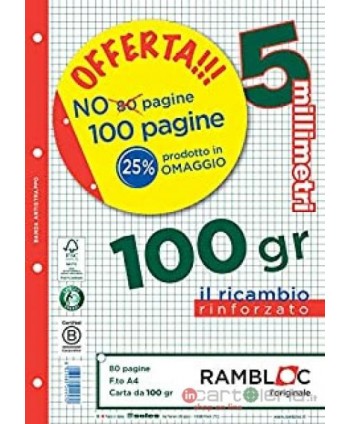 RICAMBI FORATI A4 RINFORZATI 1 RIGO DSA 40FF 100 GR RAMBLOC SALES