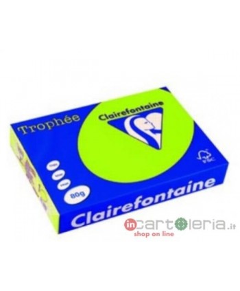CARTA PER FOTOCOPIE A4 80GR 500FF VERDE FLUO TROPHEE CLAIREFONTAINE QUO VADIS (Cod. 2975C)