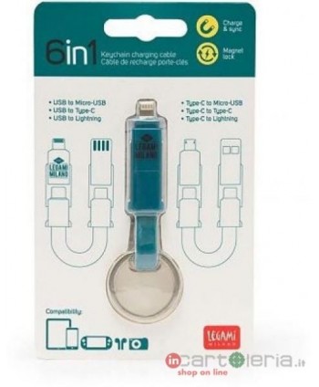 CAVO RIC. PORTACHIAVI 6 IN 1 - 6 IN 1 KEYCHAIN CHARGING CABLE - PETROL BLUE 9,95 (Cod. UCC0009)
